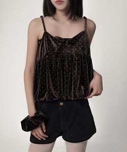 絲絨點點緞帶泡泡式胸衣褶皺髮圈套裝