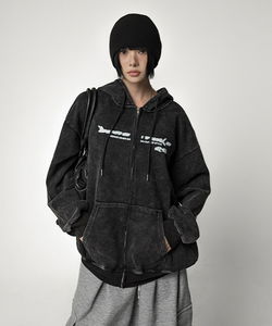 Pigment Faded Lettering Hood Zip-Up