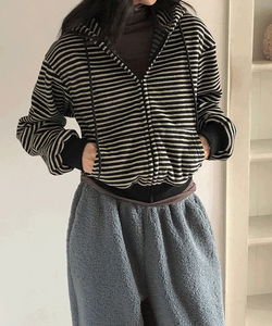 Jerno Woolen Striped Hooded Zip-up - 2 colors