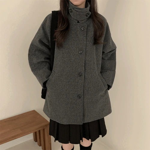 シャイアンハイネックビゾボタンオーバーフィットハーフショートコートジャケット