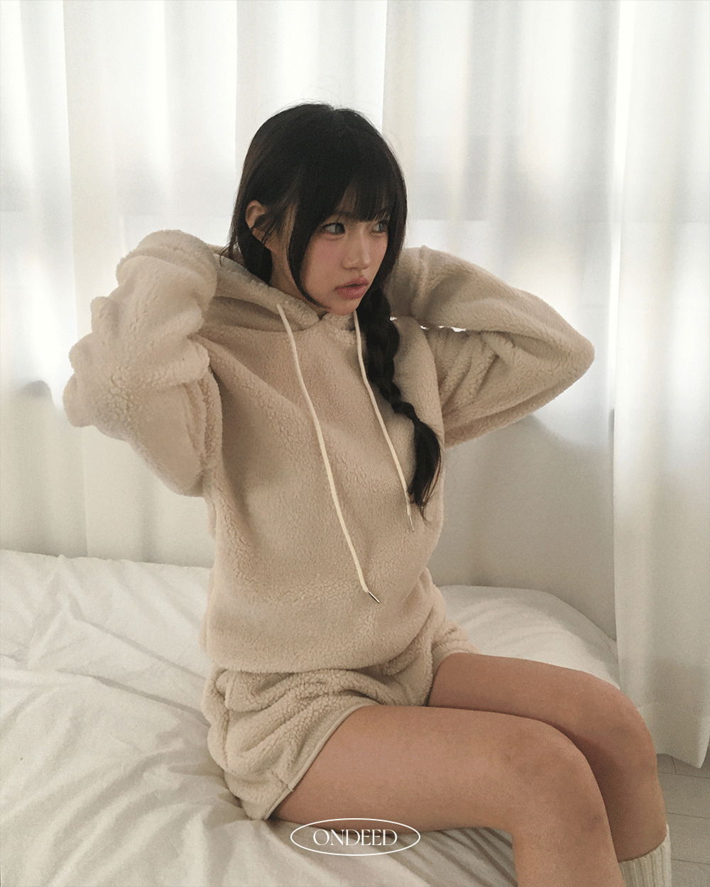 ウアドもこもこフリースフードショートパンツセット