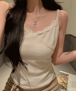 Lace terry inner layered string sleeveless