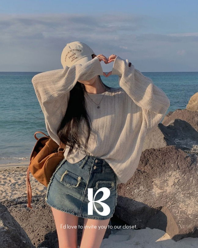 [男女共用]キャラメル ルーズフィット ロング ラウンド ニット