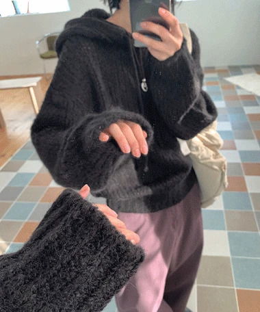 連帽鬆身落肩長袖針織上衣