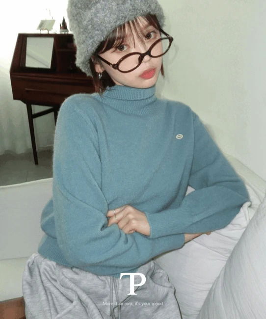 던쿠 루즈핏 터틀넥 목폴라 펜던트 울 니트 (4color)