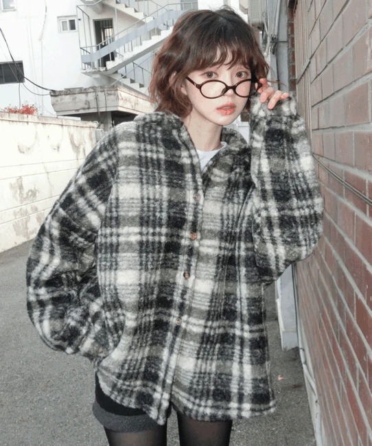 알프 오버핏 빈티지 체크 양털 뽀글이 셔츠 자켓 (3color)