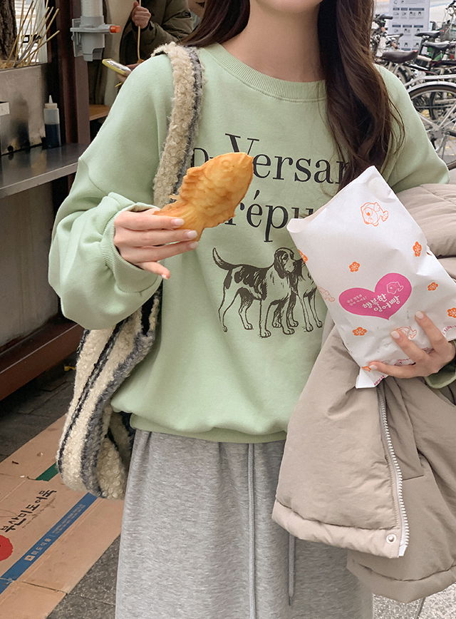 코지퍼피 루즈핏 기모 나염 맨투맨 85232