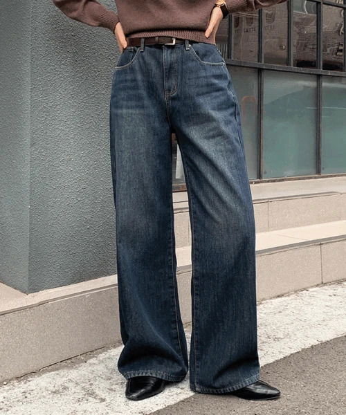 Cozy Wrap Bonded Fleece-lined Wide Denim Pants P0007256 牛仔裤