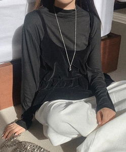 Idlering Velour Bustier Turtleneck T-shirt Set