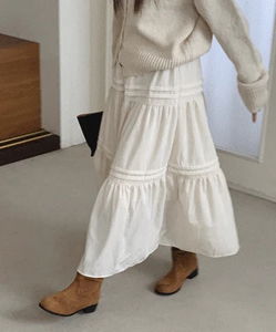 奶油層次絲絨康康長裙