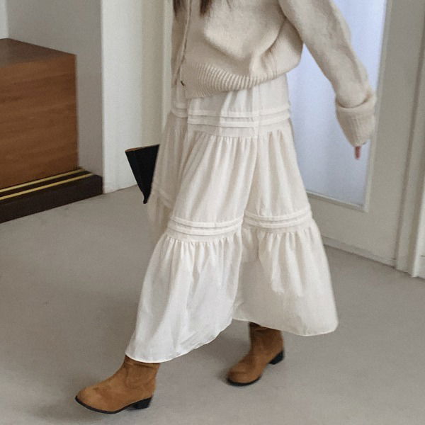 Cream Tea Velour Cancan Long Skirt