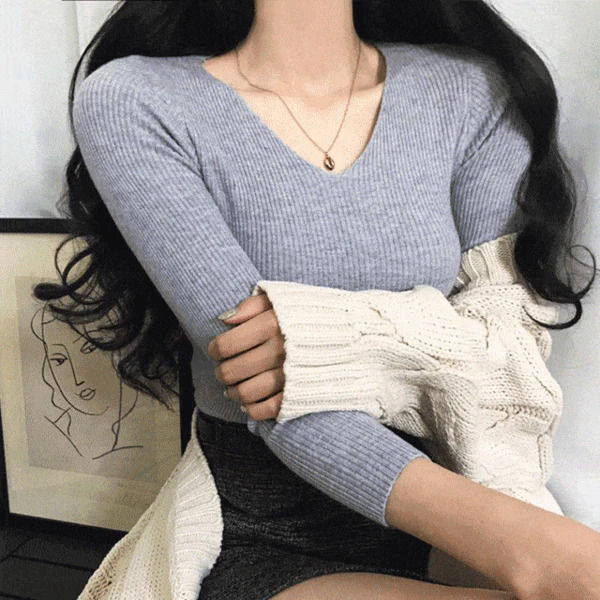マニーベーシックVネックリブインナーニット
