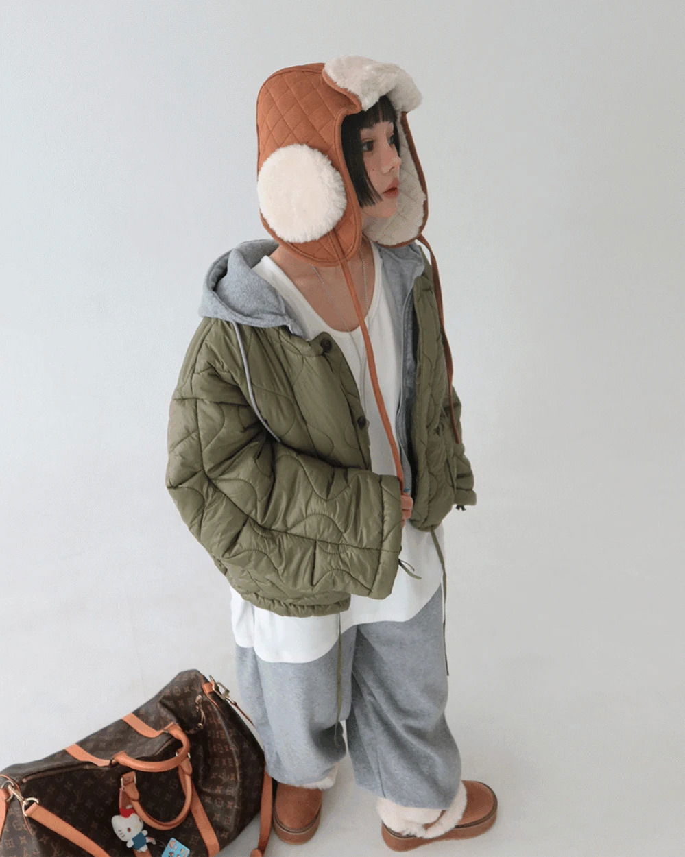Camel Quilted Earflap Trooper Hat