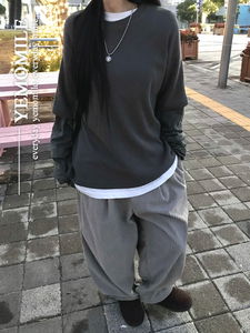 層疊感條紋長袖上衣