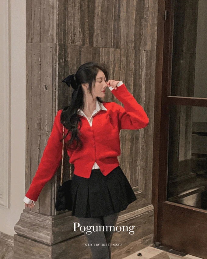 V領銀扣開衩保暖寬鬆基本款秋冬針織外套