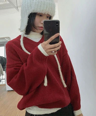 아네브 루즈핏 브이넥 니트