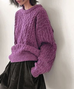 ネルアルーズフィットラウンドネックケーブルニット