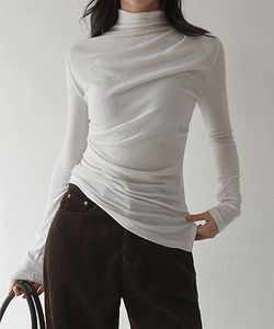 Heidi Wool Angora High Neck Uneven Shirring Tee