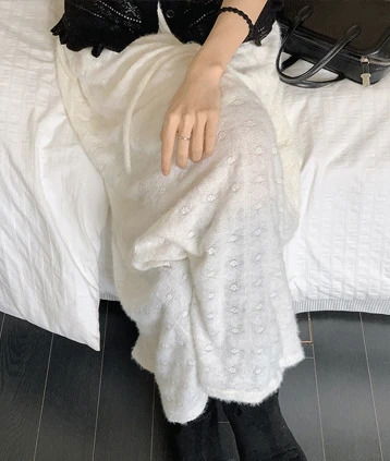 雪花蕾絲印花冬季長裙