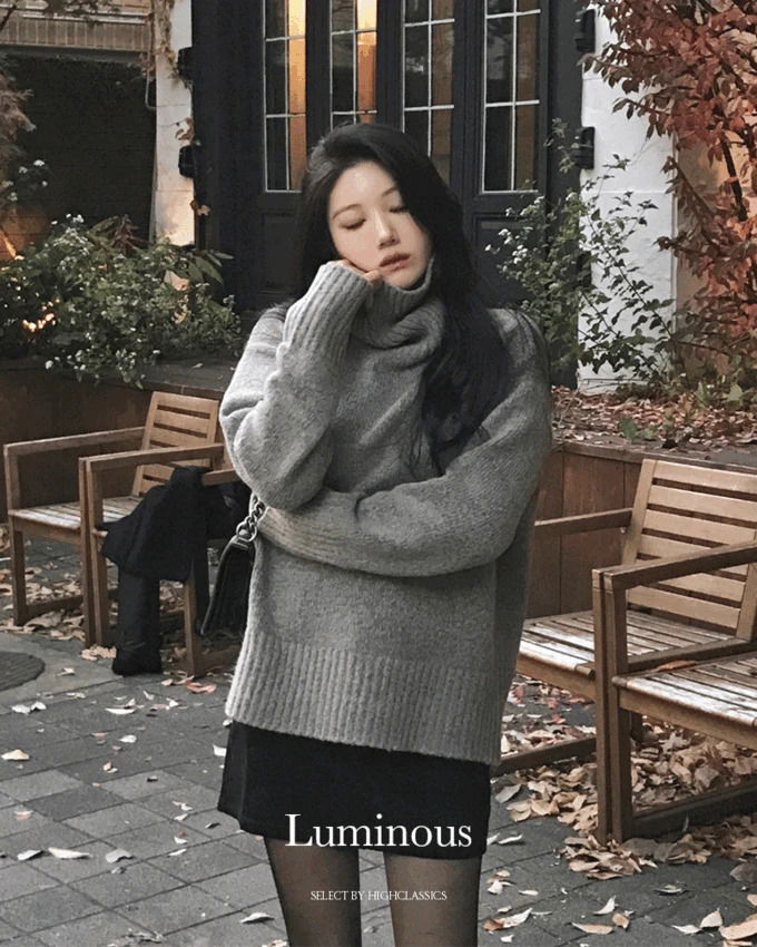 優雅高領寬鬆保暖針織衫