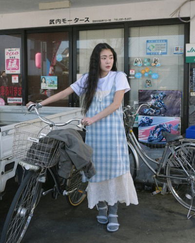 蕾絲格紋長洋裝