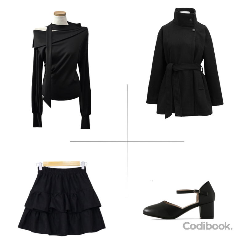 CHAAKAN 위트니 메리제인 버클 펌프스 PMLTR1b4010c2,E-PICK 스웨이드 캉캉 스커트,binary01 델카 하이넥 하프코트등을 매치한 코디