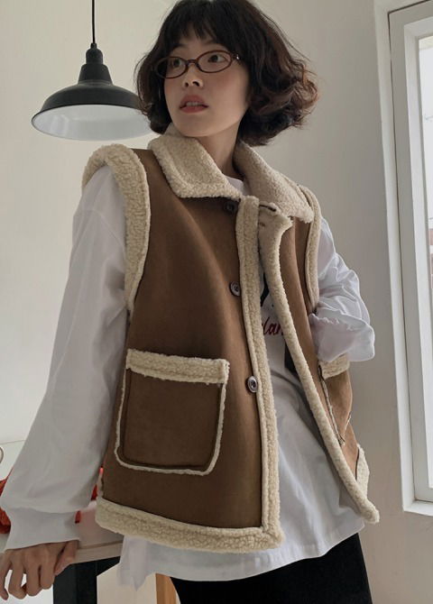 羊毛絨毛背心外套