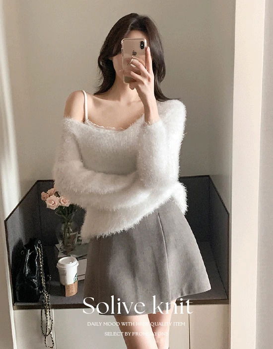 Solive V- V-Neck pine needle long-sleeved knitwear 