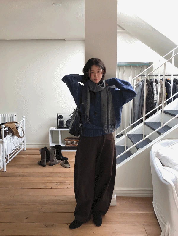 체크포켓 벌룬 와이드팬츠