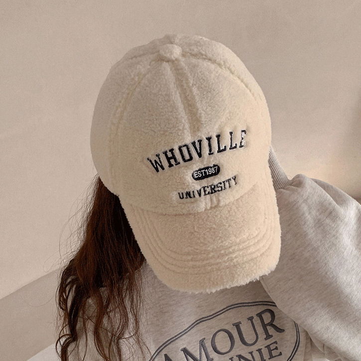 刺繡羊毛絨白色棒球帽