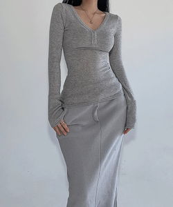 Angora Wool V-Neck Slim Basic Long Sleeve T-Shirt Top