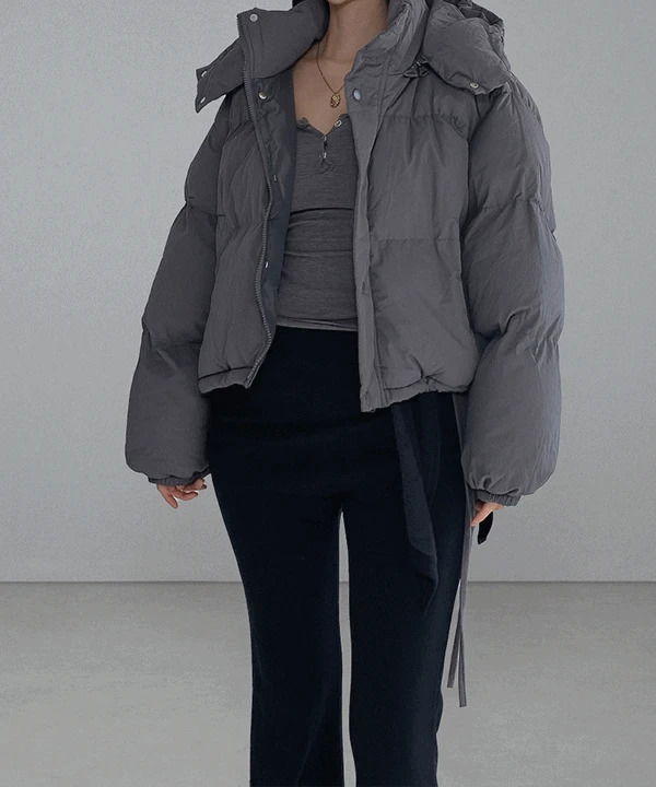 日常保暖高領抽繩羽絨oversize短版外套