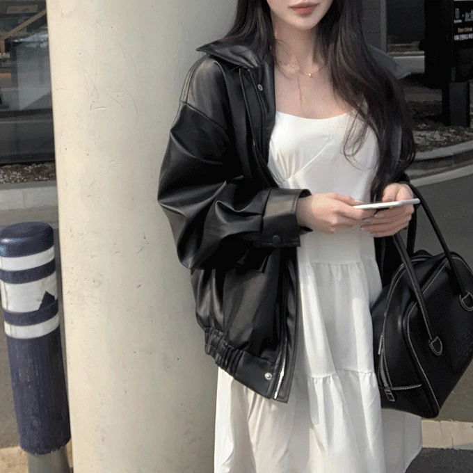 Basey Overfit Blue Jean Leather Jacket -2 Colors