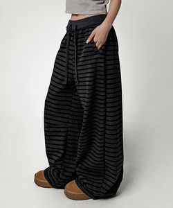 Fleece-lined Fleece Stripe Two-Way Wide Banding Pants