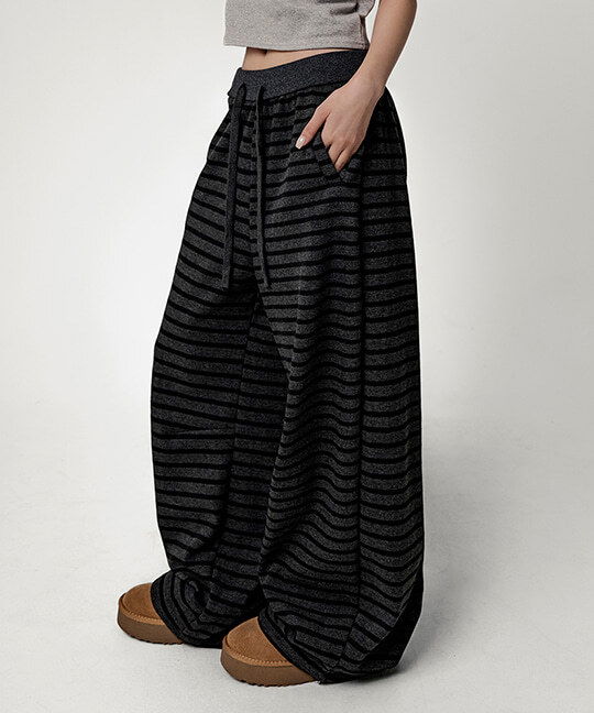 Fleece-lined Fleece Stripe Two-Way Wide Banding Pants