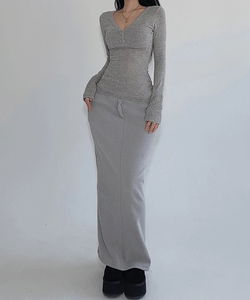 Winter Daily Fleece-lined Knitwear Low-Rise Maxi Long Skirt
