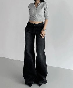 Rye Basic Black Denim Faded Low-Rise Denim Wide Pants