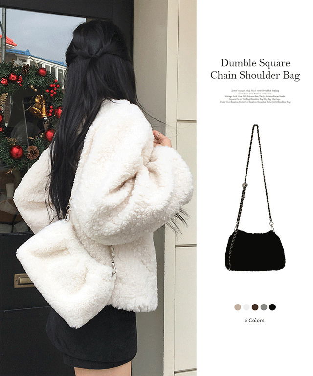 Selby Pogle Drop Chain Square Shoulder Mini Crossbody Bag Fluffy Buddle Daily 肩背包