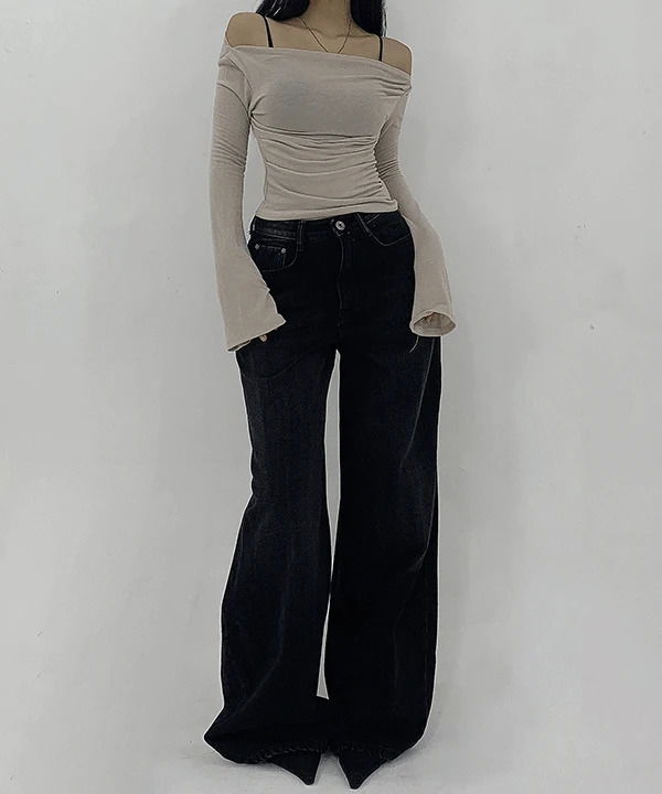 텍션지 데일리 키링 맥시 오버핏 데님 와이드 팬츠(M)