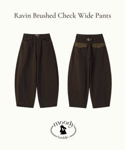 Lavin check Fleece-lined wide pants