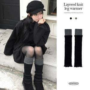 카뮤 배색 레이어드 일체형 물결 니트 레그워머 니삭스 골지 프릴 투톤 양말 코디필수템