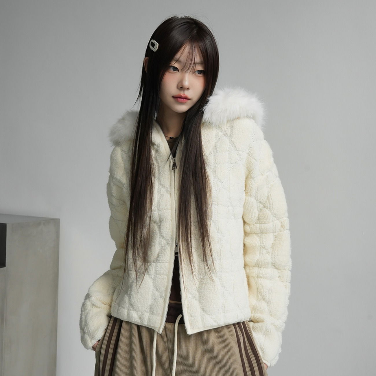 多功能連帽絨毛拉鍊外套