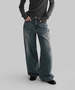 Euroville Fleece-lined wide denim pants
