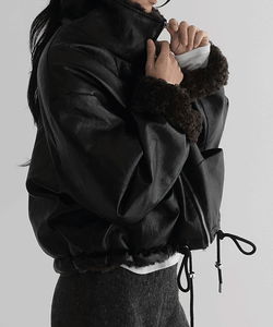 Kimert Boucle Fur Crop Leather Jacket