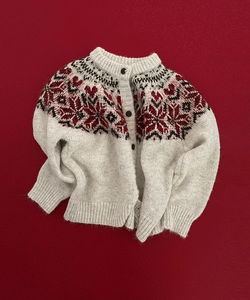 Aveni Jacquard Round Neck Wool Knitwear Nordic Pattern Cardigan