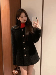 (울70/연말룩) 세렌디 울 트위드 부클 자켓 하프 코트(2color)