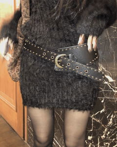 復古鉚釘真皮腰帶