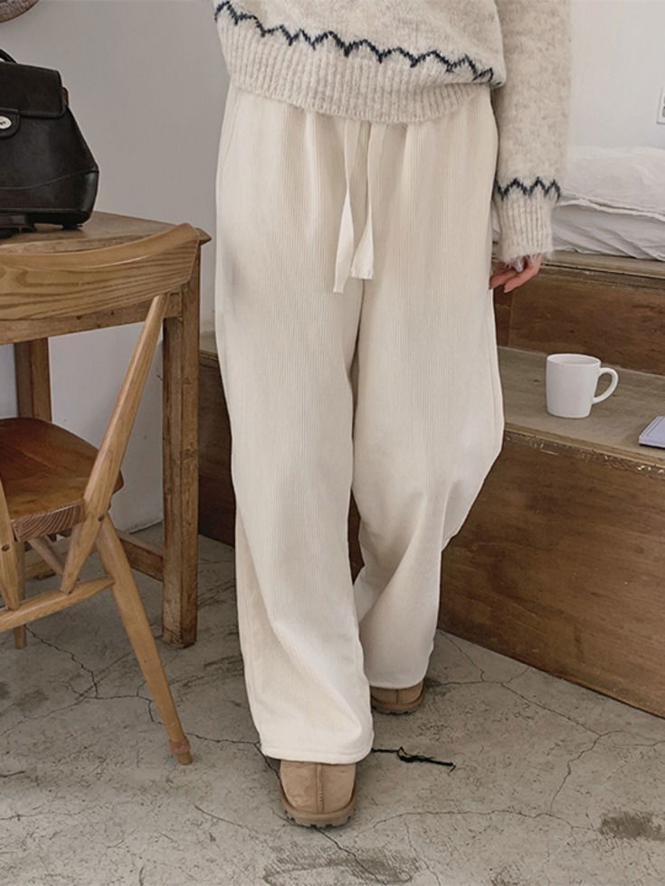 Off-white fleece twill Spandex Ribbed wide long pants 長褲