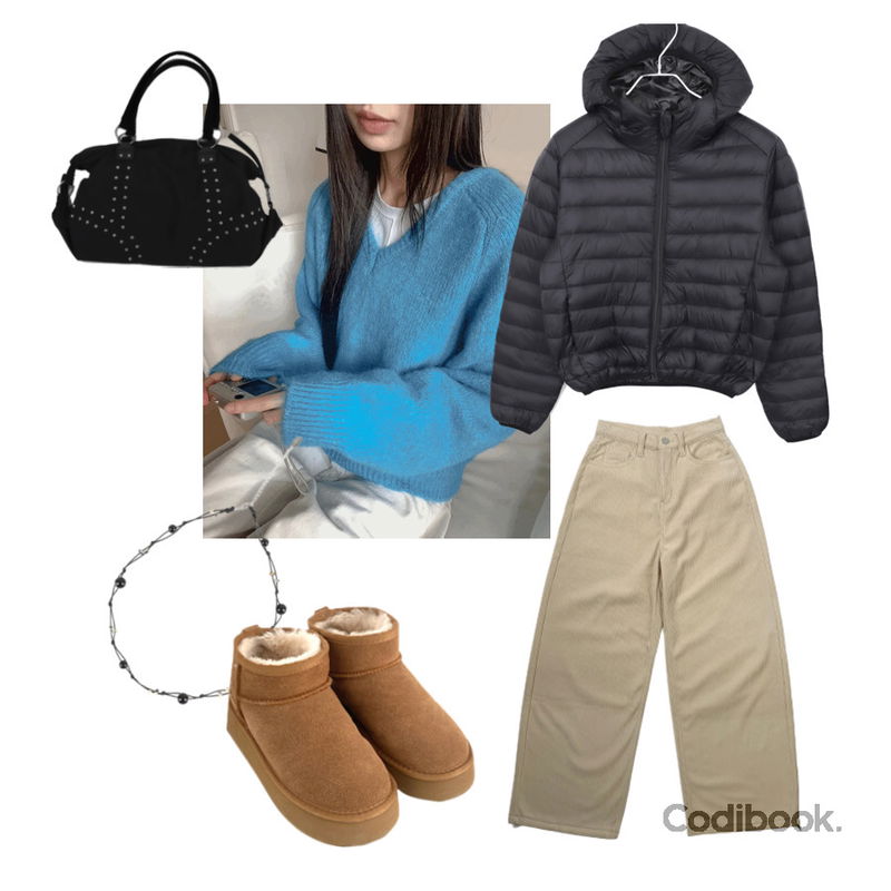 BEIDELLI 뉴욕핫템 통굽 미니 스웨이드 부츠,tipssy ) moly stud bag (3color),COLOR iN ID 블랙 볼 끈 목걸이등을 매치한 코디