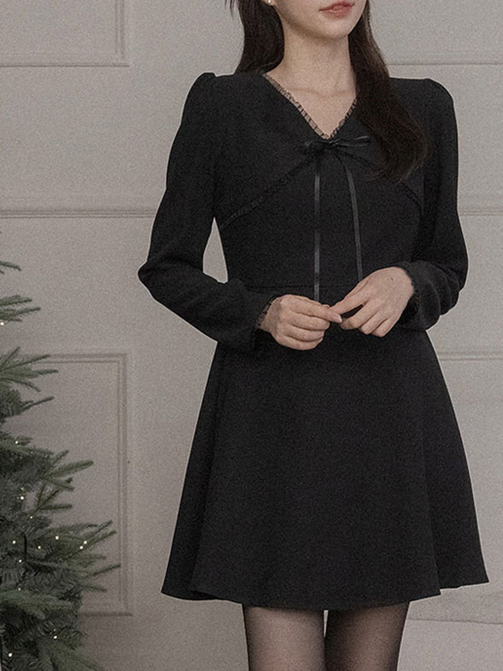 ピーチ起毛シースルーフリルミニドレスワンピース